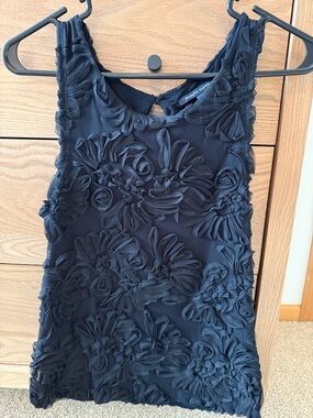 Banana Republic Black Textured Floral Tank Top